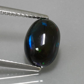 Opale noire multicolore naturelle coupe ovale, 1,62 ct, opaque