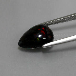 Opale noire multicolore naturelle en forme de poire, 1,72 ct, opaque