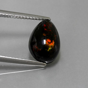Opale noire multicolore naturelle en forme de poire, 2,10 ct, opaque