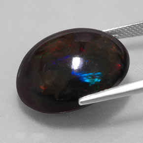 Opale noire multicolore naturelle coupe ovale, 17,67 ct, opaque