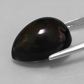Opale noire multicolore naturelle en forme de poire, 9,42 ct, opaque