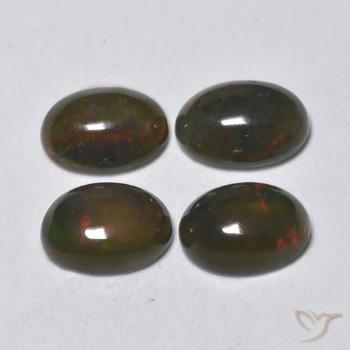1.32ctw Naturel Multicolore Opale noire, ovale, Translucide