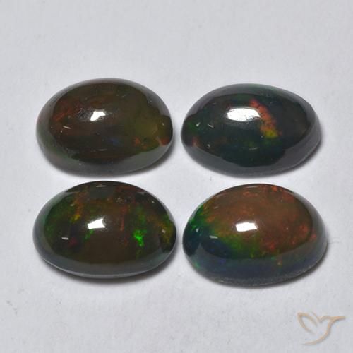 1.54ctw Naturel Multicolore Opale noire, ovale, Translucide