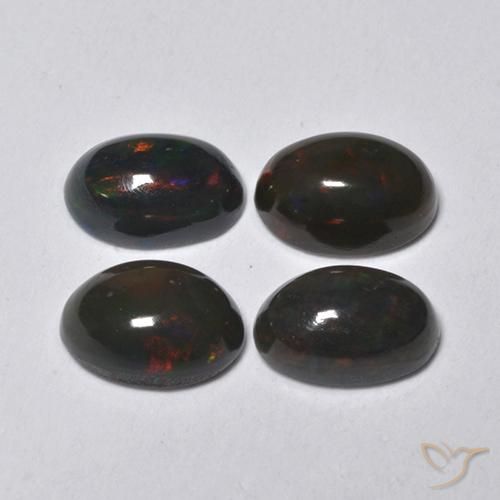 1.26ctw Naturel Multicolore Opale noire, ovale, Translucide