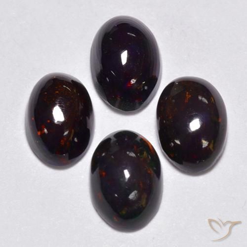 1.49ctw Naturel Multicolore Opale noire, ovale, Translucide