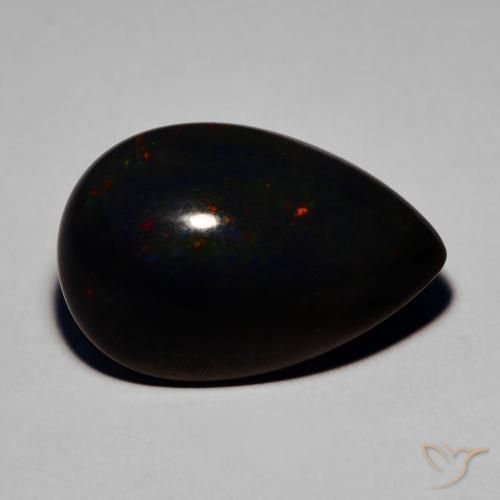 Opale noire Multicolore naturelle En forme de poire, 7.64 ct, Translucide