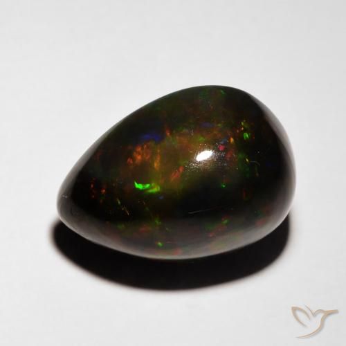 5.08ct Naturel Multicolore Opale noire, En forme de poire, Translucide