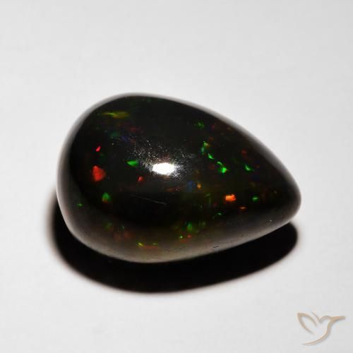 Opale noire Multicolore naturelle En forme de poire, 5.08 ct, Translucide