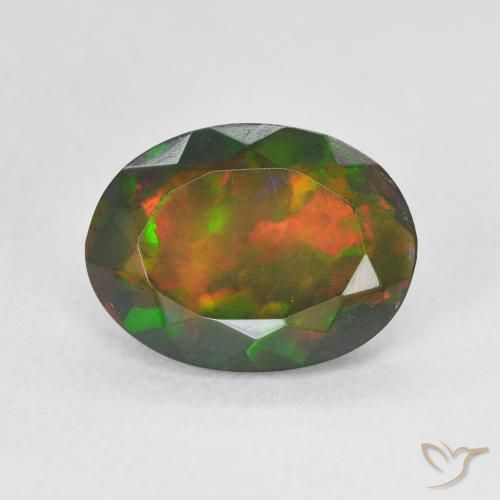 Opale noire multicolore naturelle coupe ovale, 1,80 ct, translucide