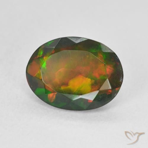 Opale noire multicolore naturelle coupe ovale, 1,80 ct, translucide