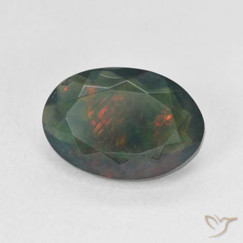 Opale noire Multicolore naturelle ovale, 1.77 ct, Translucide