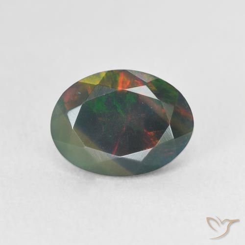 1.09ct Naturel Multicolore Opale noire, ovale, Translucide