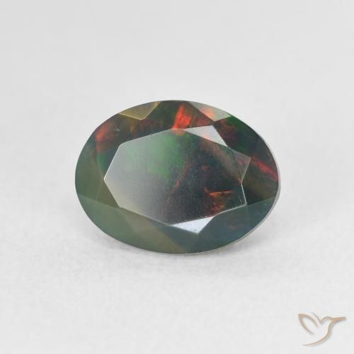 Opale noire Multicolore naturelle ovale, 1.09 ct, Translucide