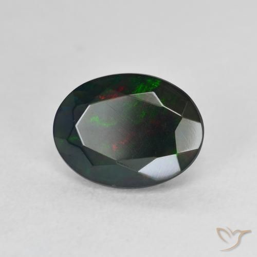 Opale noire Multicolore naturelle ovale, 1.30 ct, Translucide