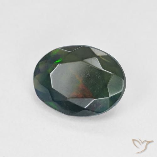 Opale noire Multicolore naturelle ovale, 1.36 ct, Translucide