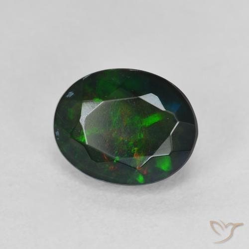 Opale noire Multicolore naturelle ovale, 1.39 ct, Translucide