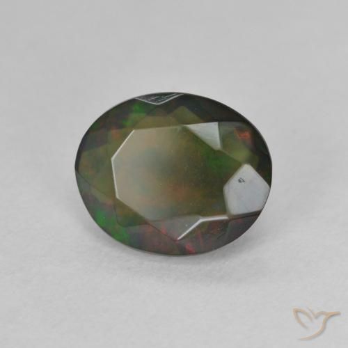 Opale noire Multicolore naturelle ovale, 1.24 ct, Translucide