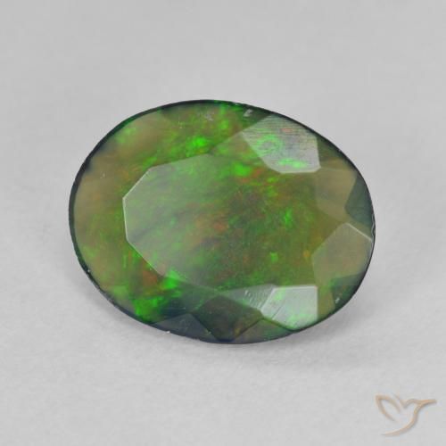 Opale noire Multicolore naturelle ovale, 1.35 ct, Translucide