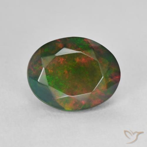 Opale noire Multicolore naturelle Coupe ovale, 1.61 ct, Translucide