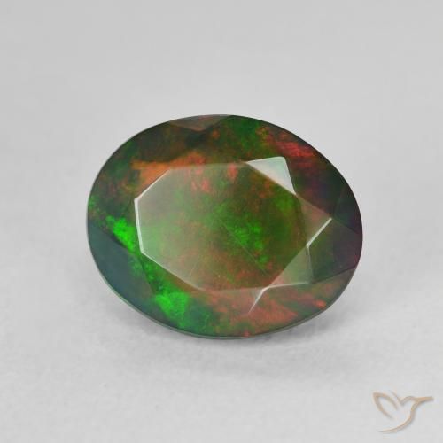 Opale noire Multicolore naturelle Coupe ovale, 1.61 ct, Translucide