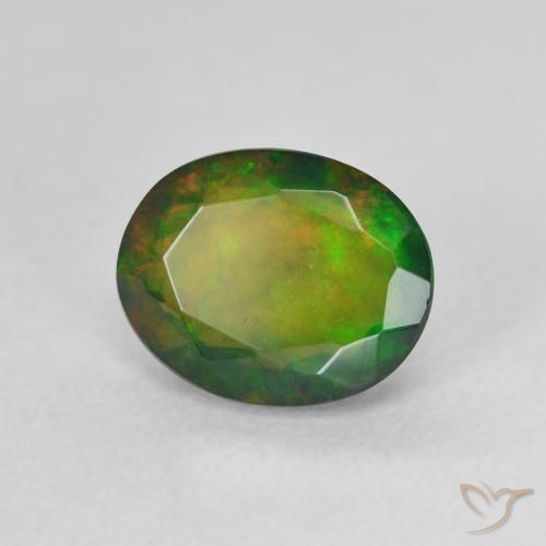 Opale noire Multicolore naturelle ovale, 1.38 ct, Translucide