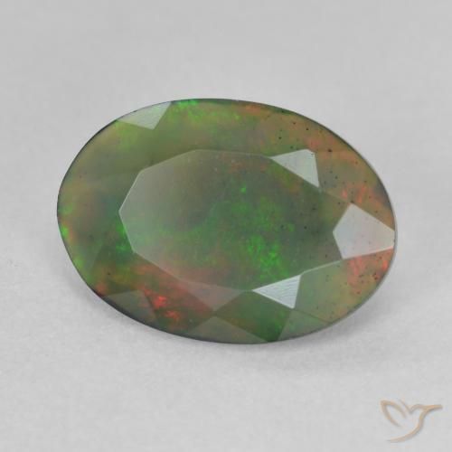 Opale noire Multicolore naturelle ovale, 1.67 ct, Translucide