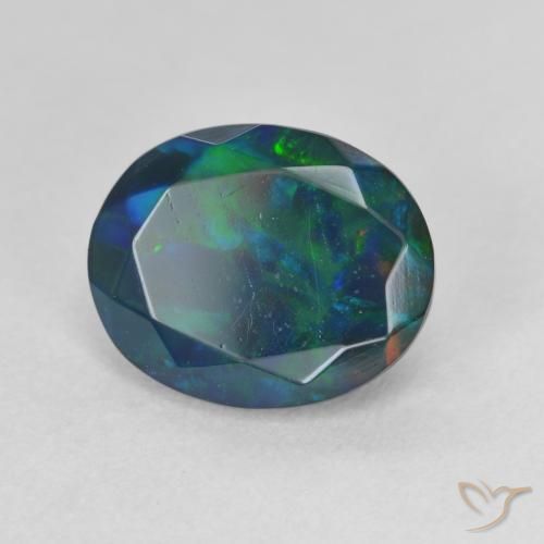 Opale noire Multicolore naturelle ovale, 1.63 ct, Translucide