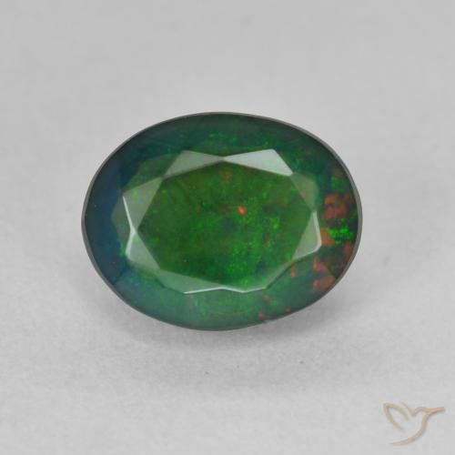 1.43ct Naturel Multicolore Opale noire, ovale, Translucide