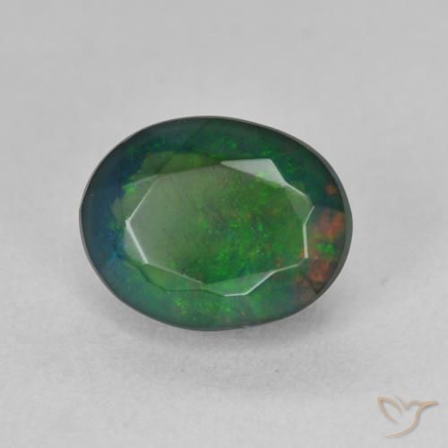 Opale noire Multicolore naturelle ovale, 1.43 ct, Translucide