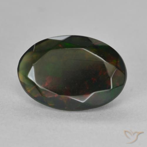 Opale noire Multicolore naturelle ovale, 1.44 ct, Translucide