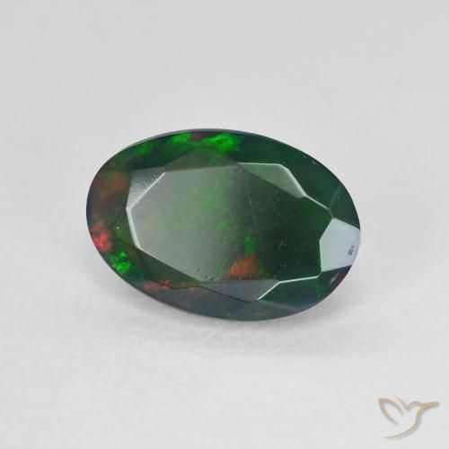 Opale noire Multicolore naturelle ovale, 1.66 ct, Translucide