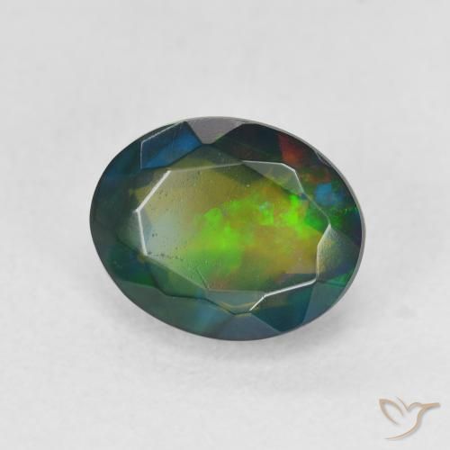 Opale noire Multicolore naturelle ovale, 1.60 ct, Translucide