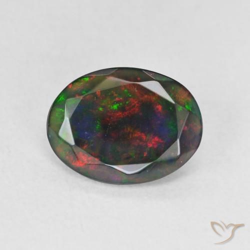 1.16ct Naturel Multicolore Opale noire, ovale, Translucide