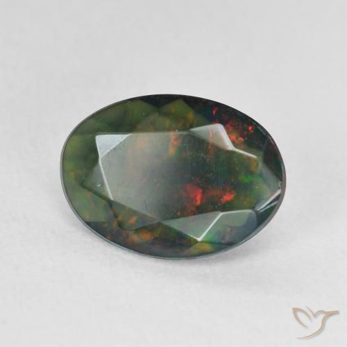 Opale noire Multicolore naturelle ovale, 1.74 ct, Translucide