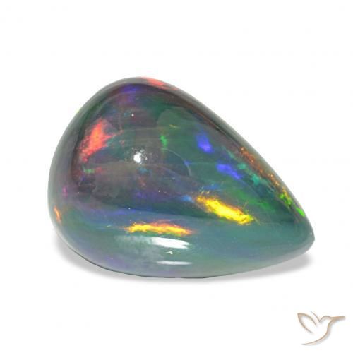 Opale noire Multicolore naturelle En forme de poire, 7.46 ct, Opaque