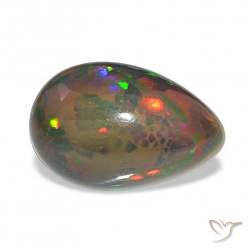 Opale noire Multicolore naturelle En forme de poire, 3.78 ct, Opaque