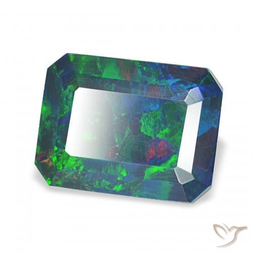 Opale noire Multicolore naturelle Octogone / coupe Émeraude, 1.81 ct, Opaque