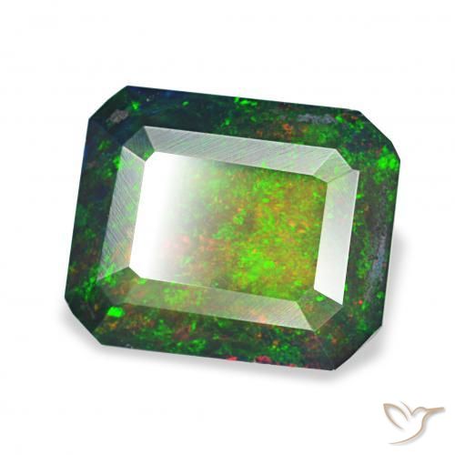 Opale noire Multicolore naturelle Octogone / coupe Émeraude, 2.23 ct, Opaque