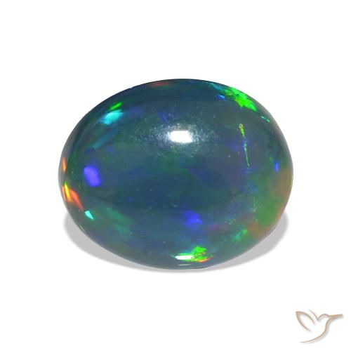 Opale noire Multicolore naturelle ovale, 1.23 ct, Transparent