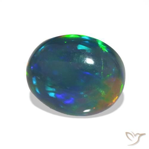 Opale noire Multicolore naturelle ovale, 1.23 ct, Transparent