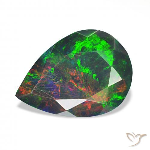1.40ct Multicolore Opale noire, En forme de poire, Opaque