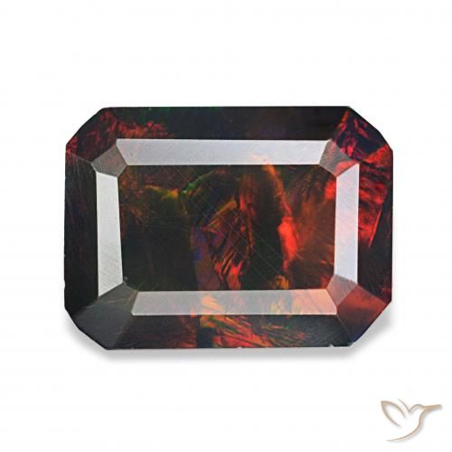 Opale noire Multicolore naturelle Octogone / coupe Émeraude, 1.24 ct, Opaque