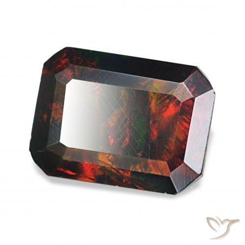 Opale noire Multicolore naturelle Octogone / coupe Émeraude, 1.24 ct, Opaque