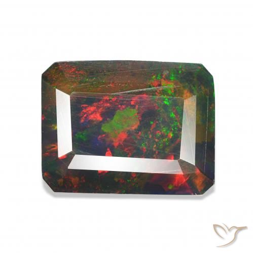 Opale noire Multicolore naturelle Octogone / coupe Émeraude, 1.45 ct, Opaque