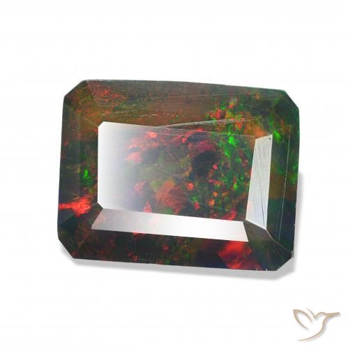 Opale noire Multicolore naturelle Octogone / coupe Émeraude, 1.45 ct, Opaque