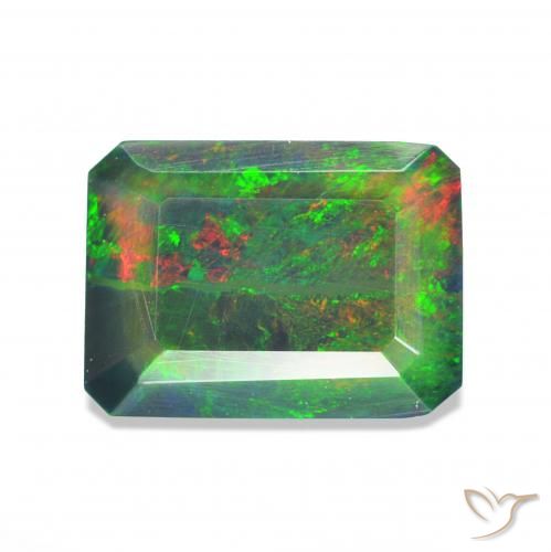 Opale noire Multicolore naturelle Octogone / coupe Émeraude, 0.85 ct, Opaque