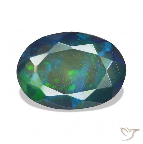 Opale noire Multicolore naturelle ovale, 1.44 ct, Opaque