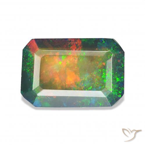 Opale noire Multicolore naturelle Octogone / coupe Émeraude, 1.24 ct, Opaque