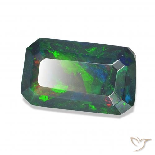 Opale noire Multicolore naturelle Octogone / coupe Émeraude, 1.55 ct, Opaque
