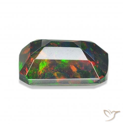 Opale noire Multicolore naturelle Octogone / coupe Émeraude, 1.55 ct, Opaque